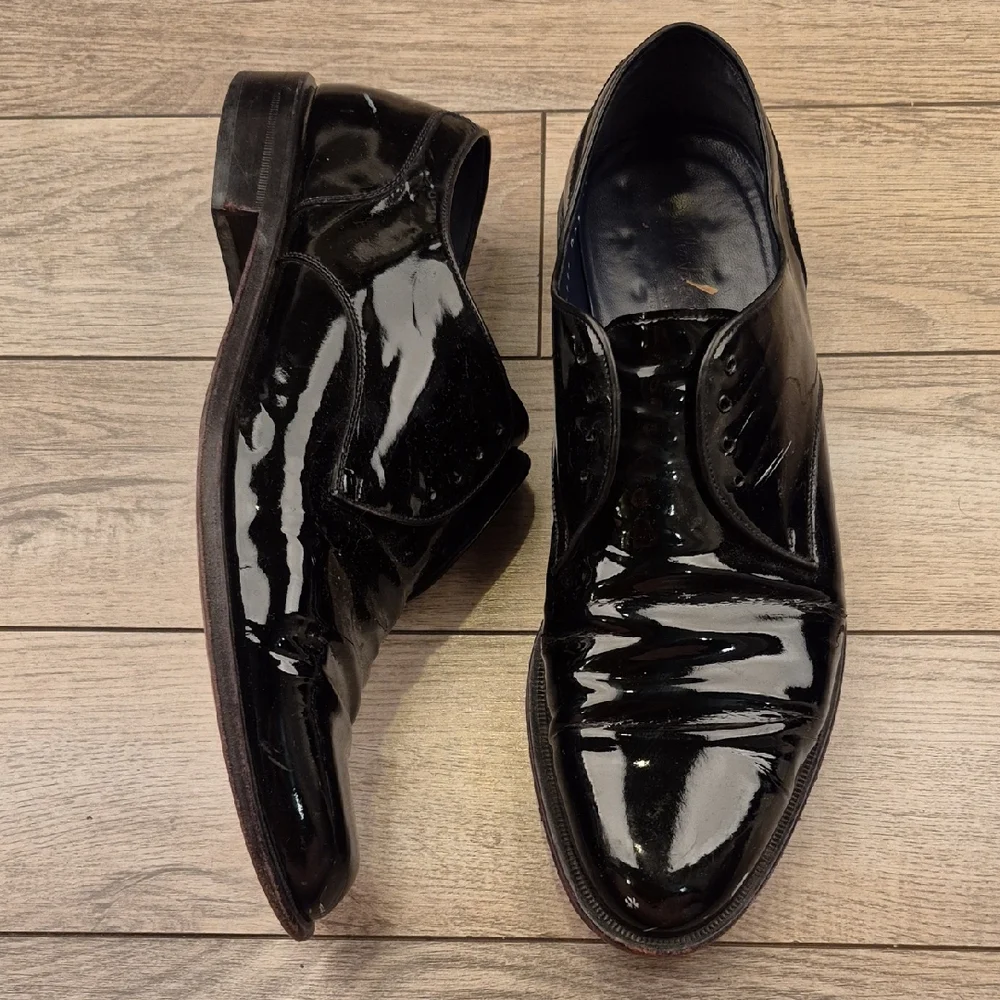 SALVATORE FERRAGAMO Tux Black Patent‎ Leather Sz 12 D Oxfords Mens Dress Shoes